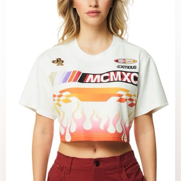 smoke rise ny Tops - Smoke Rise Women's White Graphic Crop Top size L